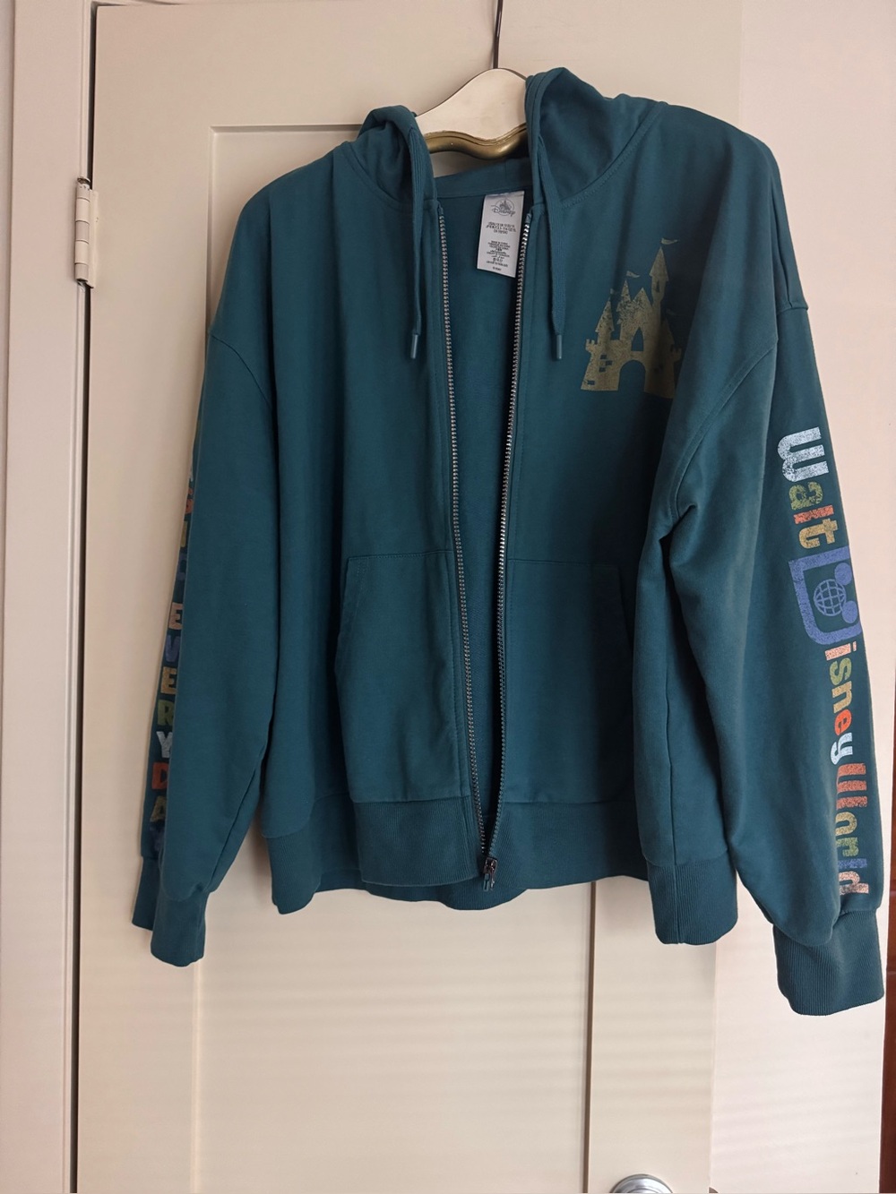Disney Teal Full-Zip Hoodie with Castle Chest Graphic 1X